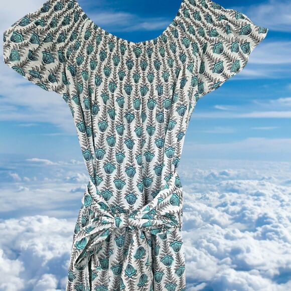 Guadalupe Momposina Dress One Size Floral Tully Blue Maxi Cotton - Picture 7 of 10